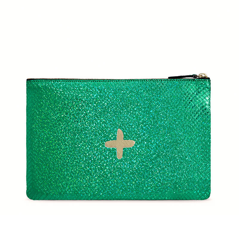 Petite pochette "Monoï" cuir Facette Vert