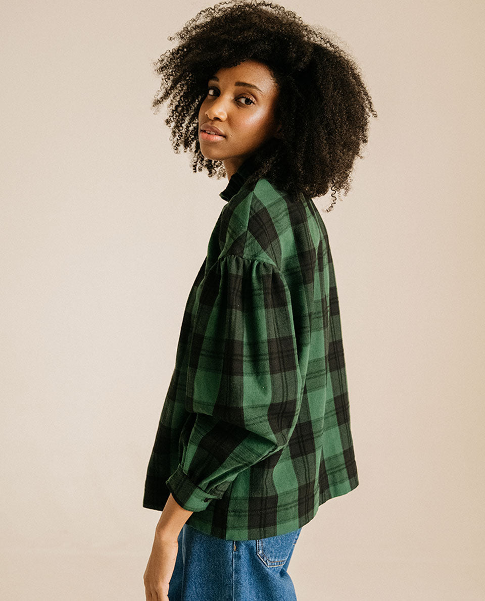 Chemise Victorienne "Bohem Beth" - Tartan forêt