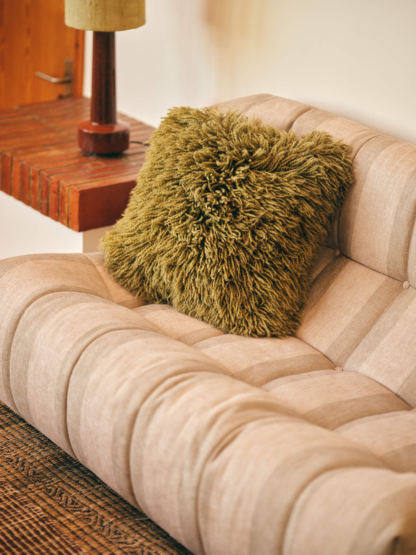 Coussin "Fluffy" laine - Olive