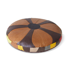 Coussin rond "Retro Patch" en cuir