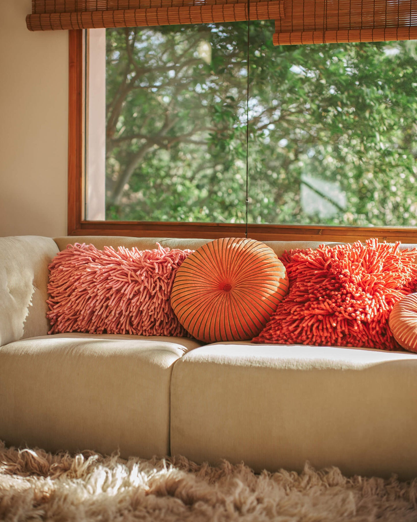 Coussin rond velours "Ripple" - Sienna