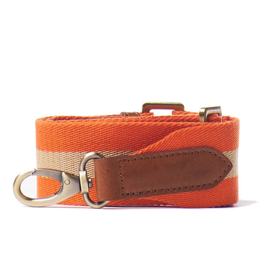 Anse-sangle rayée orange & cuir - Cognac